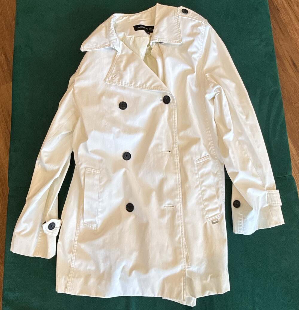 Anne Klein Coat White Double Breasted Trench Jacket Size 12